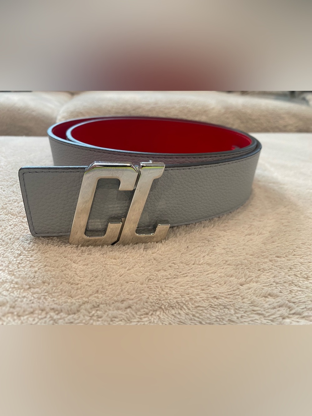 Christian Louboutin Blue Exterior Leather Belt with Red Interior